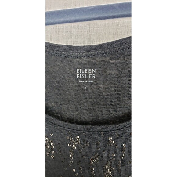 Eileen Fisher Tank Top L Gray Slub 100% Linen Beaded Party Holiday Casual - Picture 3 of 9